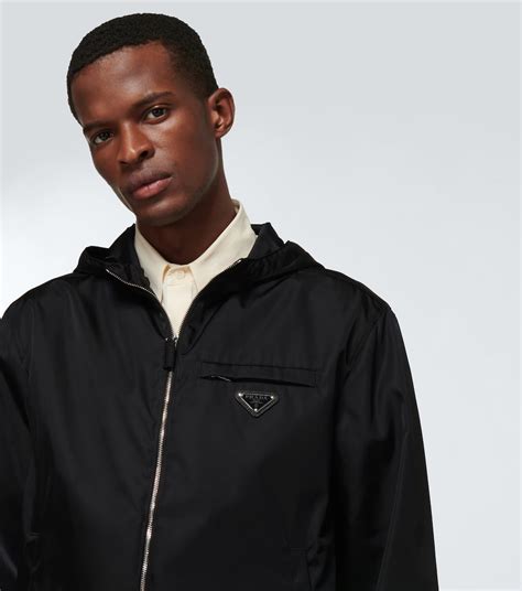 prada mens brown leather jacket|Prada nylon jacket men.